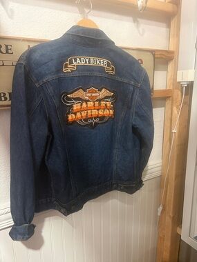 Vintage Levi’s denim Jean Jacket with Harley-Davidson wings and lady biker patch